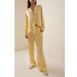 Asceno London silk charmeuse pants in lemon yellow